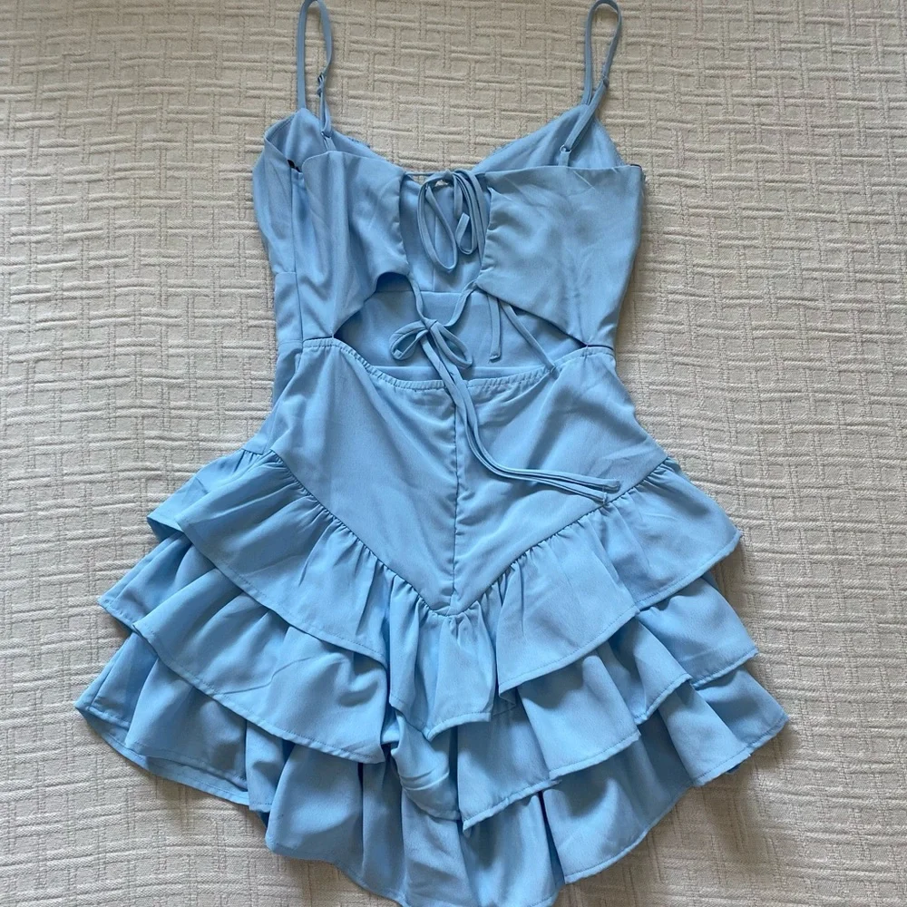 F21 baby blue mini ruffle dress. - Picture 5 of 9